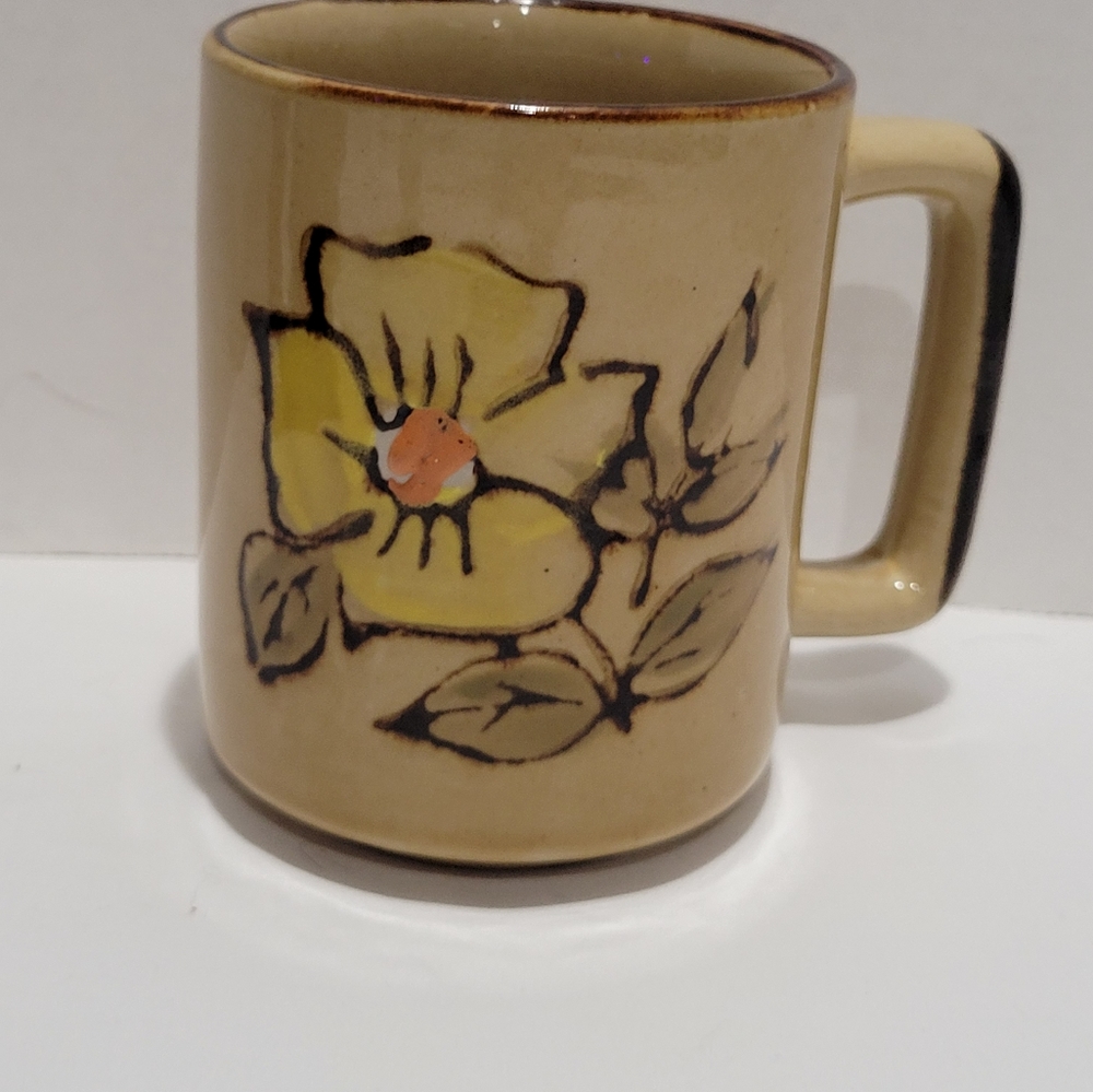 Vintage Handpainted floral speckled stoneware cup/mug Korea